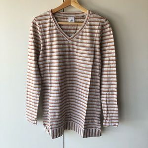 NEW CABi Striped Long Sleeve V Neck Top